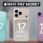 iPhone 17 Pro Max concept render showing slim design, triple 48MP camera, under-display Face ID, and advanced display compared to iPhone 16 Pro Max