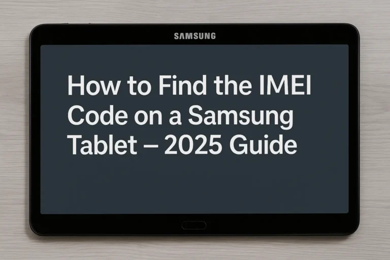 Samsung tablet displaying IMEI code on screen, helping users learn how to check and verify the IMEI code Samsung tablet easily.