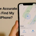 A person holding an iPhone showing the Find My iPhone map with text asking how accurate is Find My iPhone