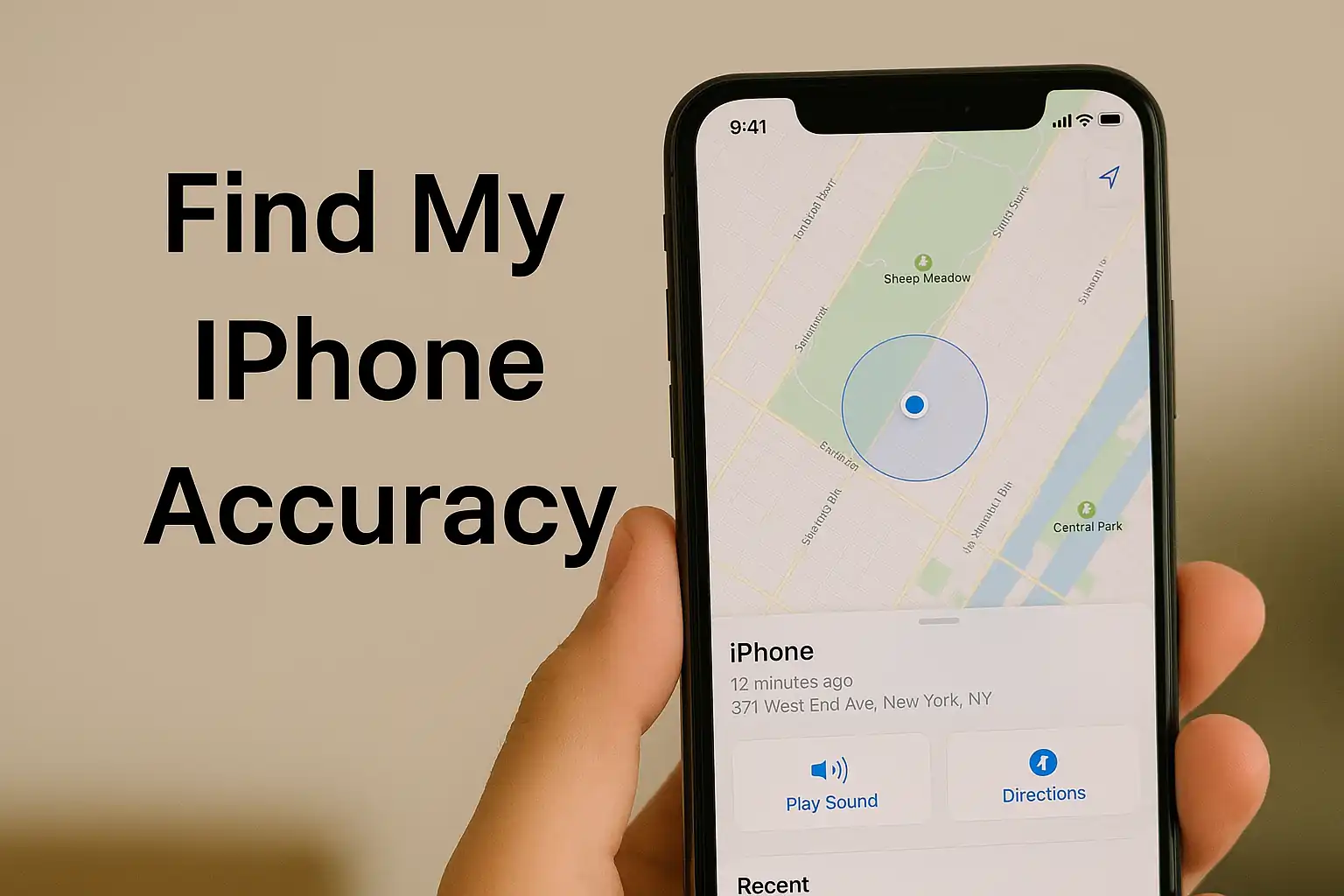 Find My iPhone showing device location on map for accuracy test