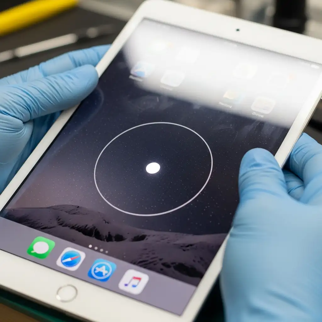 Close-up of an iPad showing a white spot for diagnosis