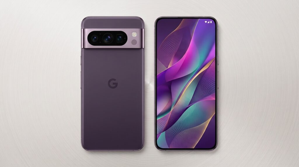 Front and back view of the upcoming Google Pixel 11 smartphone with a modern camera bar design and premium finish.